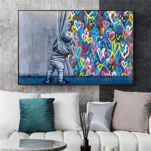 Life Is Beautiful Boy Curtain Unveil Street Canvas Painting Original Graffiti Banksy Style Wall Modern Abstract Home Decoration
