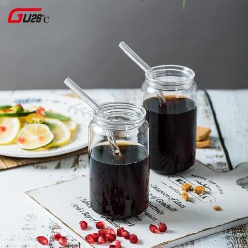 1pc Nordic Transparent Coffee Mugs Cocktail Glass Heat-Resisting Juice Cola Drinking Tea Cup Creative Gift Milk With Straw