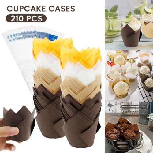 210Pcs Waterproof Oil-resistant Cake Baking Cup Set Cupcake Liners Paper Mini Tulip Muffin Cases Bakeware for Baby Shower Party