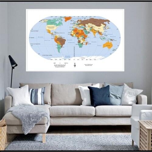 225*150cm The World Map In Portuguese Non-woven Canvas Painting Large Poster Wall Office Home Decor Children School Supplies