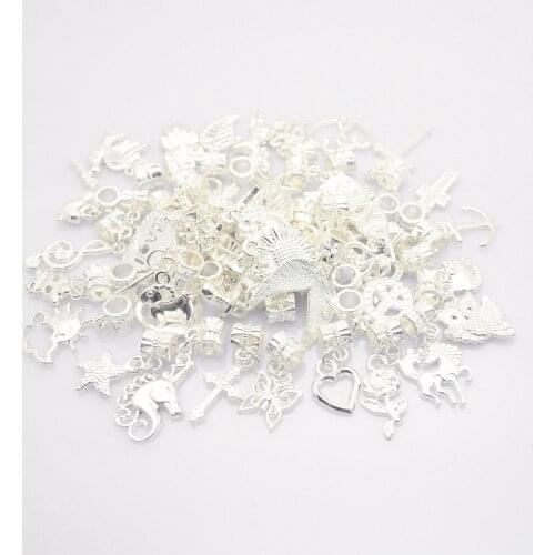 50pcs Mix different Bright silver Bead Charms alloy Beads European pendant fit Pandora charm bracelet DIY pendants feng0003