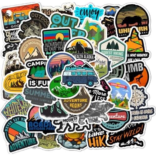 50 PCS Outdoor Natural Scenery Camping Wilderness Outdoor Adventure Rock Climbing Travel Waterproof Sticker DIY Mixed Sticker