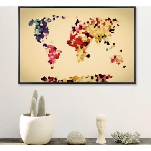 Watercolour World Map Canvas Art Print Painting Poster Wall Pictures For Room Home Decoration Wall Decor Picture No Frame