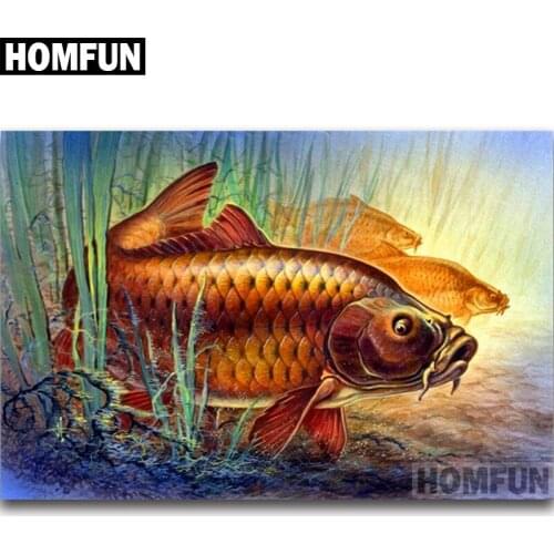 HOMFUN Full Square/Round Drill 5D DIY Diamond Painting "Golden fish" Embroidery Cross Stitch 5D Home Decor Gift A06781