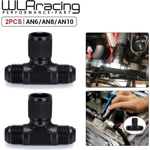 Aluminum Flare Tee Fitting AN6 AN8 AN10 Female To Male Tee On Side Thread Fitting Adapter Black 2 Pack