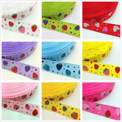 NEW DIY 5 Yards 1'' 25mm Strawberry Fruit Printed Grosgrain Ribbon Hair Bow Party Craft