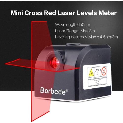 Borbede Portable Mini Cross Red Laser Levels Meter 2 line 1 point 650nm Leveling Instrument with LED indicator Magnet fixation