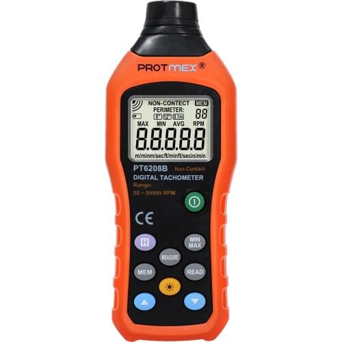 Protmex MS6208B 50-250mm Non-contact Measurement Digital Tachometer With 100 Groups Data Logging, Data Hold, Max/Min/AVG