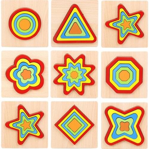 Baby Toys 3D Wooden Puzzle Shape Cognition Puzzle Board Game Montessori Learning Match Bricks Toys Kids Educational Toys