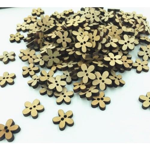 DIY 200PCs Vintage Wood Buttons Sewing Scrapbooking Flowers Shaped 2 Holes 15mm