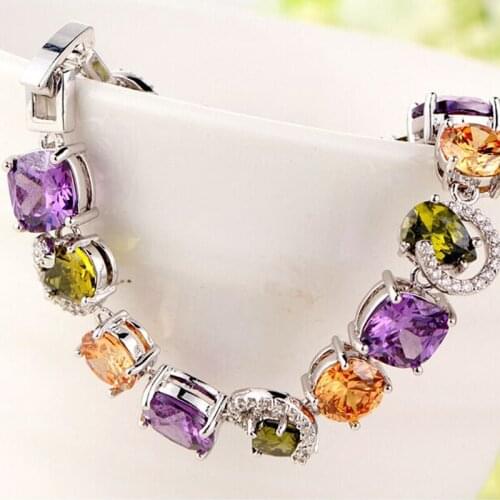 DOKOL Luxury Multicolor Crystal Bracelets Wedding Silver Color Elegant Bridal Bangles pulseira feminina Bridesmaids Gift DKB0010