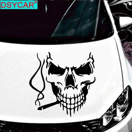 DSYCAR 1Pcs Reflective Smoking Skull Funny Car Stickers Car Hood Window Decorative Sticker Skull Decal for Car Decoration