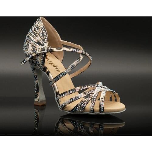 【Cheetah】Crystal Strappy 10cm Flare Heel Sandals