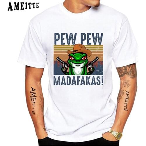 Harajuku Frog Pew Pew Madafakas Classic T-Shirt New Men Short Sleeve Funny Pet Dog Design Casual Tops Hip Hop Boy White Tee