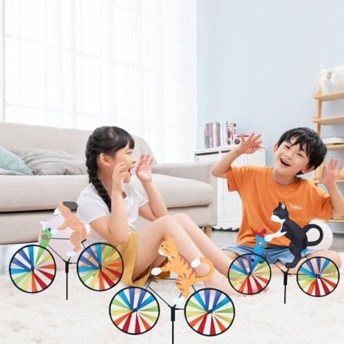 Cat Tiger on Bike DIY Windmill Animal Bicycle Wind Spinner Whirligig Garden Lawn Decorative Gadgets Kids Outdoor Toys