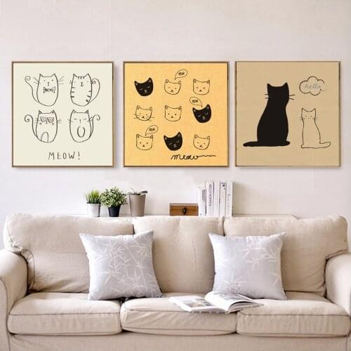 Cute Cat Animal Kitten Canvas Poster Painting Cartoon Poster Canvas Print Painting Wall Art Babys Room Home Decoration