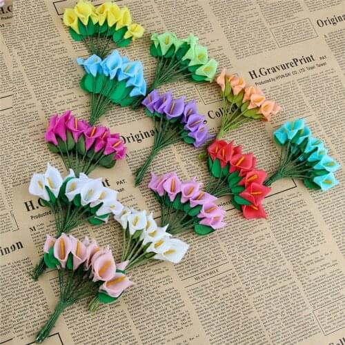 12Pcs Mini Foam Calla Handmade Artificial Flower Bouquet Wedding Decoration DIY Wreath Gift Box Scrapbooking Craft Fake Flowers
