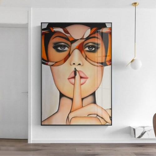 Fashion Abstract Portrait Posters and Prints Wall Art Canvas Painting Women with Cool Glasse Pictures for Living Room Home Deco