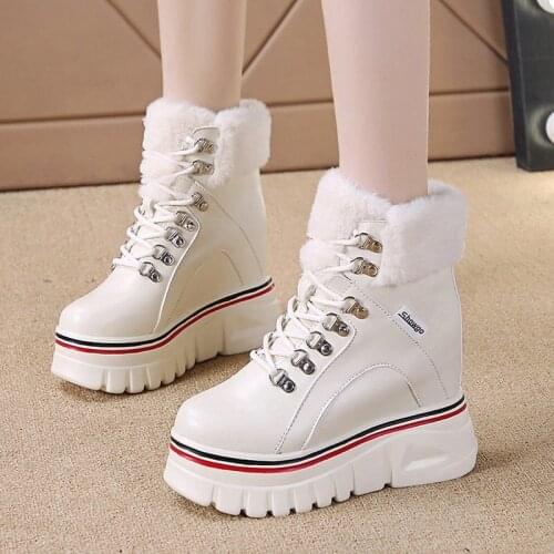 Fashion Winter Platform Boots Women Shoes 2021 Autumn Hot High Quality Furry Snow Boots Heels Women Lace-up Height Increase Shoe