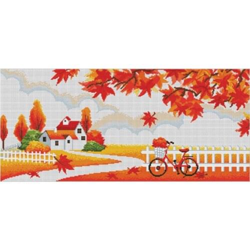 Home Embroidery Kits Cross Stitch Maple Landscape Prints 11CT Home Decor 85x42cm