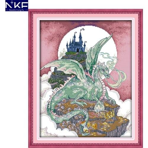 NKF Dragon In The Castle Cross Stitch Pattern Handmade Craft Needlework Cross-Stitch Embroidery Kit Cross Stitch for Home Decor