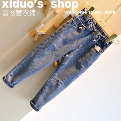 2020 New Products Girls' Wear Long Pants Baby Western Style All-match Cut Design Stretch Trendy Fashion Jeans