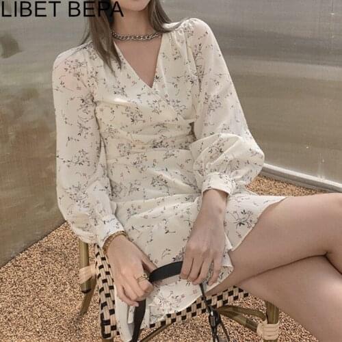 2021 New Womens Autunm Dresses Floral Printed High Waist Korean Style Elegant Fashionable Vintage Wild Lady Mini Dresses DR6528