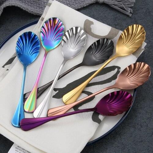 Creative Shell Shape Stainless Steel Spoon Teaspoons Coffee Spoons Ice Cream Sugar Dessert Spoons Tableware Kitchen Accessories