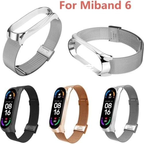 Stainless Steel Wrist Strap with Buckle Replacement Wristband Suitable for Xiaomi Mi Band 6/6 NFC Black/Silver/Rose Gold