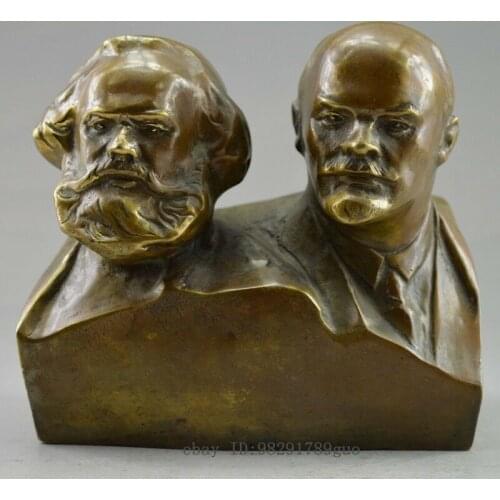 Handwork Old Bronze Carved Marx And Lenin Statue
