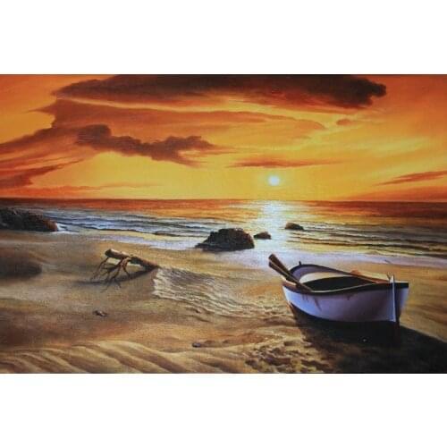Craft Canvas printed modern picture warm color art the beach scene in Sunset from hand painted oil painting free shipping