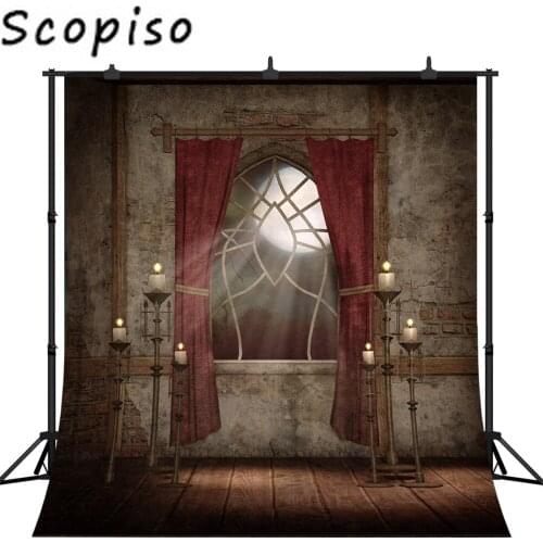 Scopiso Old Room Arch Window Curtain Photography Backdrops Halloween Photo Backgrounds Baby Portrait Studio Prop