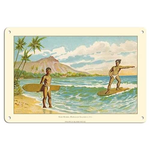 Hawaii Surf Riders - Hawaiian Color Postcard c.1913 Metal Tin Sign