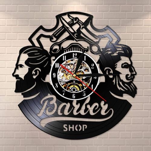 Vintage Vinyl Record Wall Clock Hair Barber Shop Logo Hair Salon Decor Accessories Hairdresser Wall Sign Decorative Wall Watch
