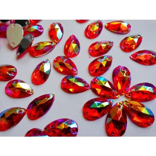 ZBROH 200pcs Sew on rhinestones red crystal water drop shape 7*12mm flatback Acryl accessory gemstone strass