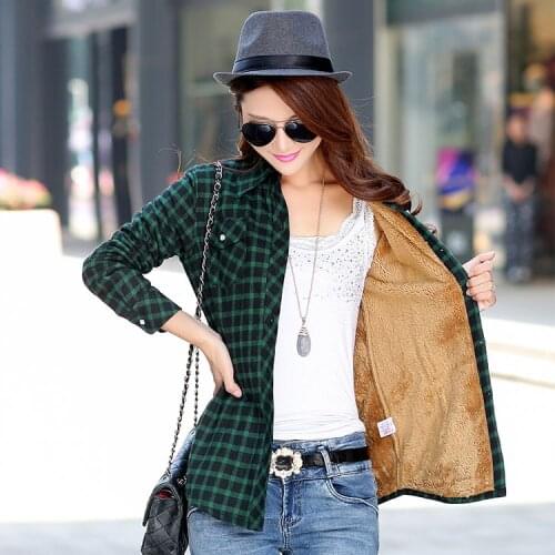 2021 Winter New Hot Sale Women Plus Velvet Thicke Warm Plaid Shirt Style Coat Jacket Woman Casual Tops Clothes Lady Outerwear