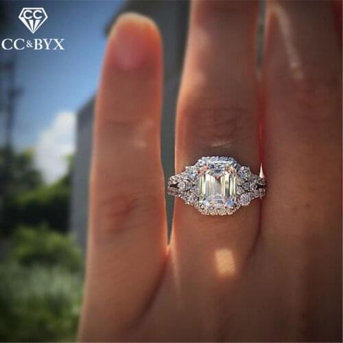 CC Rings For Women Silver-Plate Princess Square Cubic Zirconia Wedding Engagement Ring Bridal Wedding Bague Drop Shipping CC3114