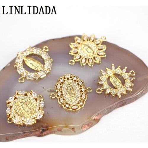 10pcs,Fashion clear religion connector,Virgin Mary shape cubic zircon charm,necklace/bracelet component wholesale