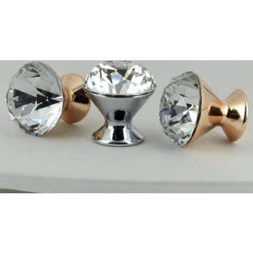 30mm Modern fashion clear glass crystal drawer tv table knobs pulls silver rose gold cupboard dresser dor handles knobs