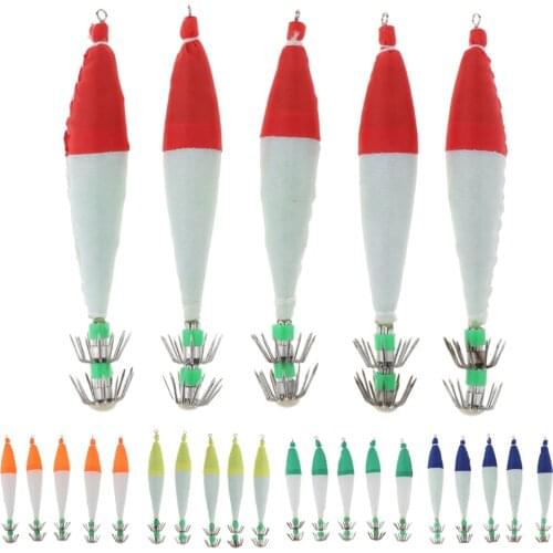 5pcs Luminous Squid Jig Cuttlefish Sleeve-Fish Fishing Lures Hard Baits Hook