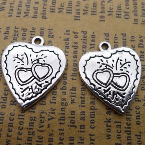 6 pieces/lot 20*24mm heart love charm Necklace earring bracelet pendant key chain Antique silver color Metal jewelry accessory