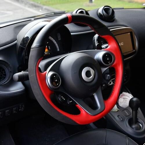Automotive interior Diameter 38CM car DIY Genuine Leather Steering Wheel Covers for smart 453 fortwo forfour styling accessories
