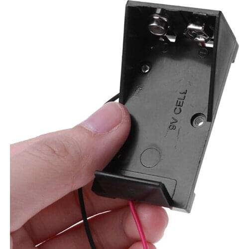 Battery Holder Case 9V Cell Carbon Storage Box Two Wire Lead Spring Clip DIY Plastic Batteries Container Connecting Solder E56B