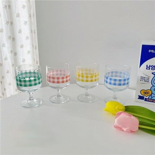 South Korea Ins Owners Same Plaid Glass Lace Tulip Goblet Coffee Cup Cute Water Bottle Water Bottles Glass Mug