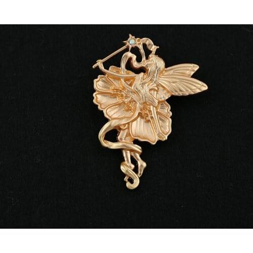 Fashion new art Mosa gold matte fairy lucky three dimensional coat brooch brooch lady
