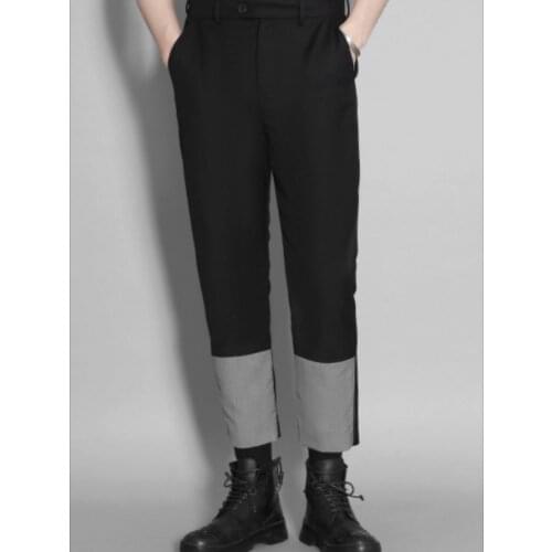 Spring and Autumn mens new leg multi-color stitching slim pencil pants mens fashion trend nine straight pants