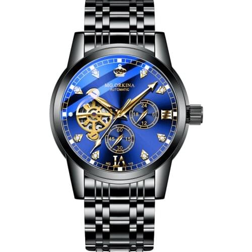 ORKINA Black Mechanical Watch Mens Luxury Tourbillon Military Wristwatches Hollow New Fashion Outdoor Sports Clock Reloj Hombre