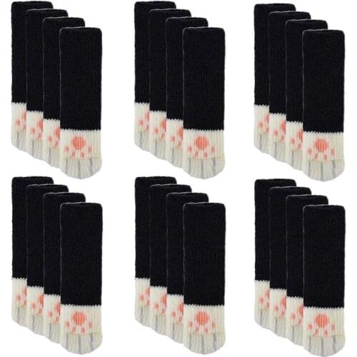 24PCS(6 Set) Chair Socks Chair Leg Covers Cat Foot Shaped Knitted Furniture Feet Socks Chair Leg Floor Protectors