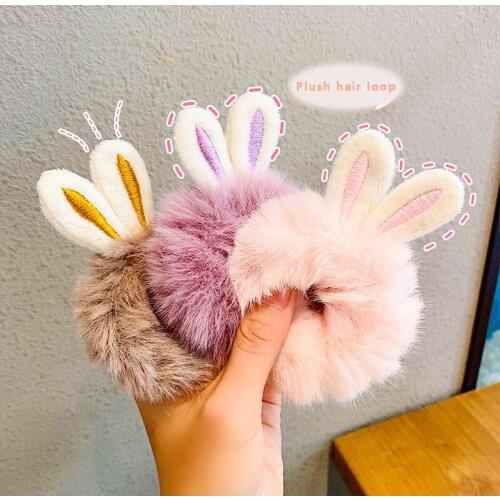 Girl Hair Rope Colorful Furry Hair Bands Lovely Hair Band Head Rubber Bands Rabbit Ear Headress For Kids Children Hair Accessory