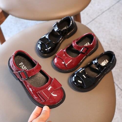 Spring Autumn Girls Leather Shoes Big Children Bowtie Princess Shoes Black Baby Red Mary Janes Shoes Kids Party Dance Shoes